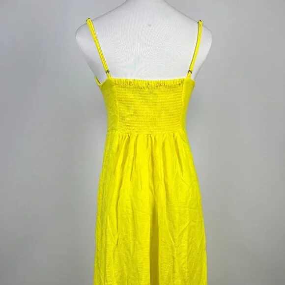 NWOT Farm Rio Linen Blend Yellow Sleeveless Midi Dress Size S